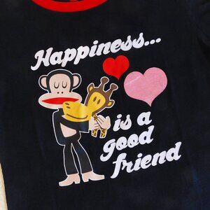 Paul Frank Julius Monkey Clancy Giraffe Happiness metallic pink heart T shirt M